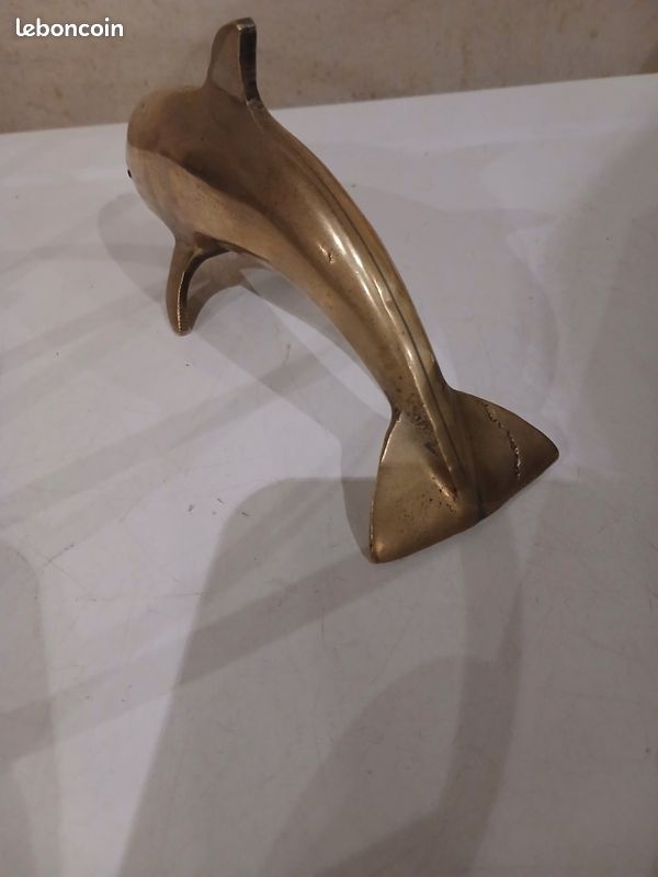 Dauphin en laiton vintage statuette deco marine poisson metal dore (image 3)