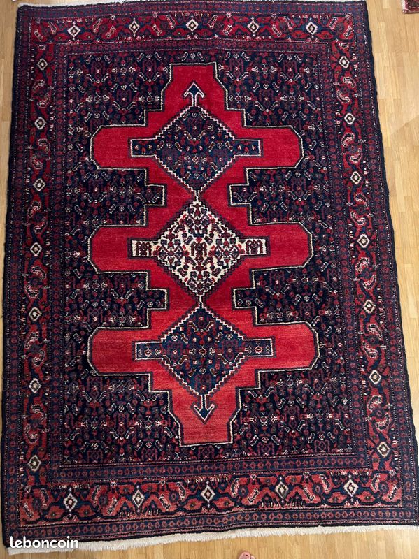 Tapis iranien Senneh au motif géométrique à médaillon central (image 1)