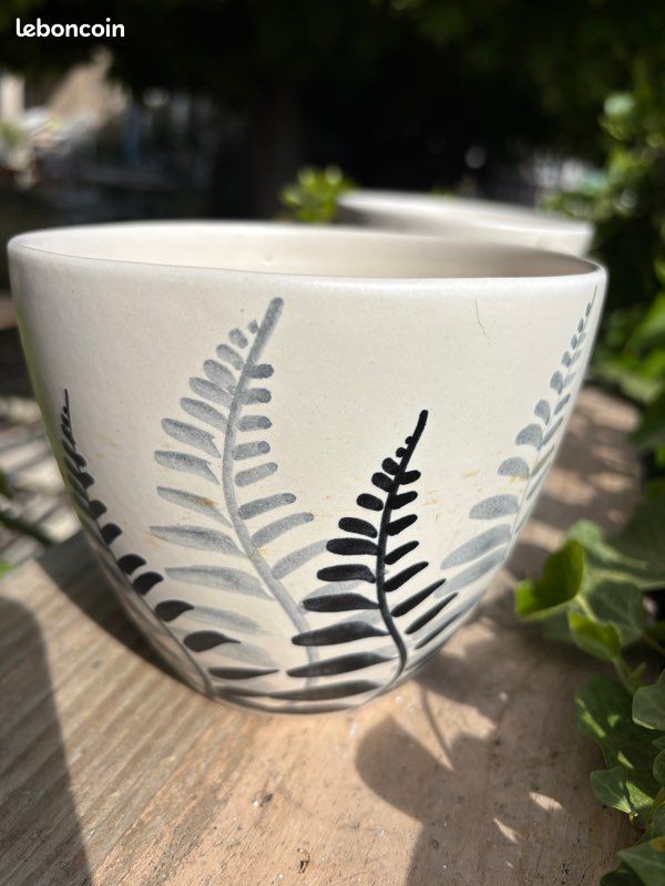 Deux cache pots vintage Sèvres Millet decor palmes (image 3)