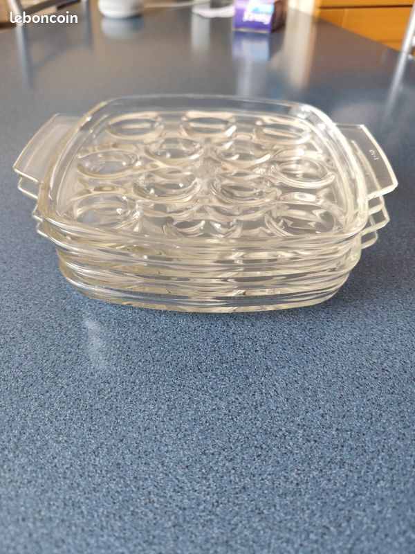 Lot de 4 plats à escargots PYREX 6 trous en verre carrés - Arts de la table