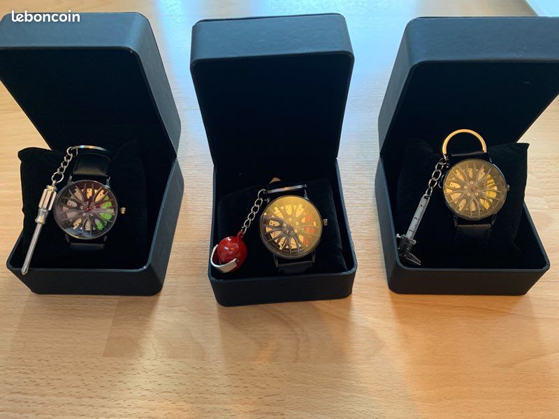 Coffret montre automobile jante étrier de frein et porte clé en métal (image 2)