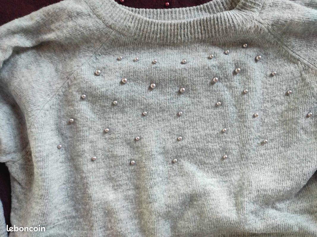 Lot 2 pull perles taille m - bordeau et gris (image 2)
