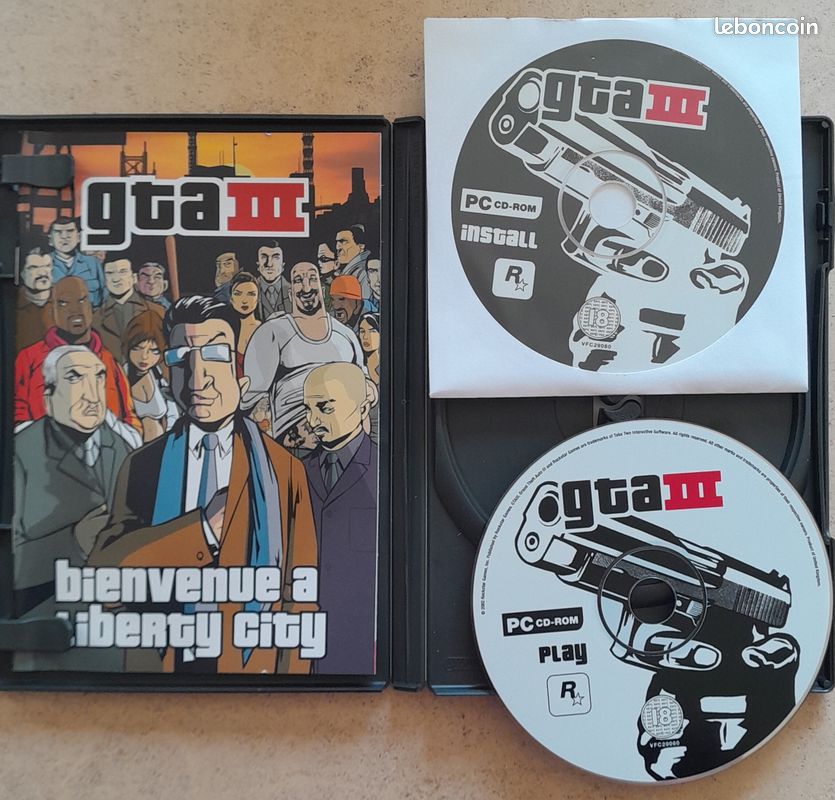 GTA III (GTA 3) Sur PC - Jeu Vidéo CD-ROM Complet Avec Boîtier Et Manuel (très Bon état)