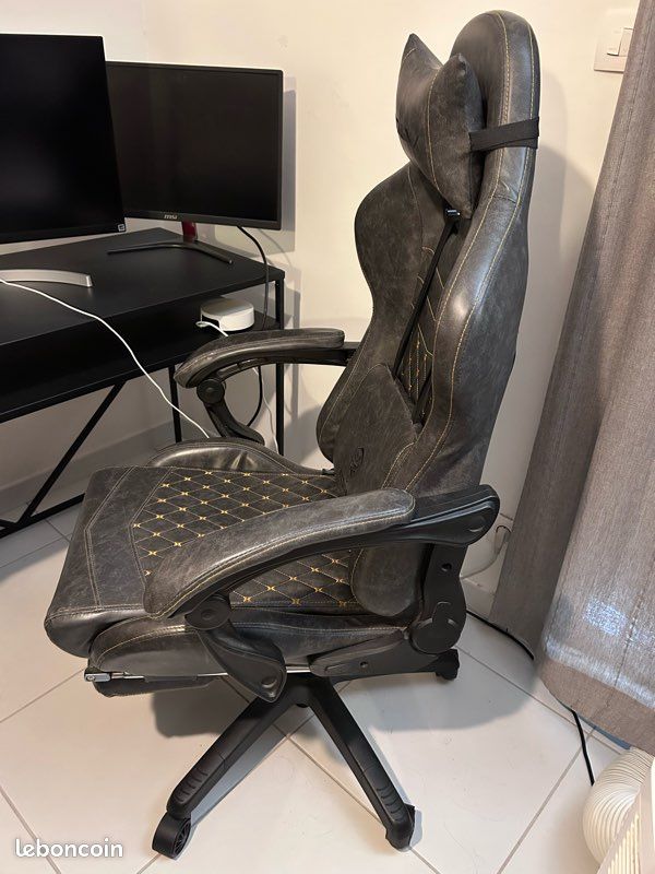Chaise gaming Dowinx avec repose-pieds – Gris – Bon état (image 7)