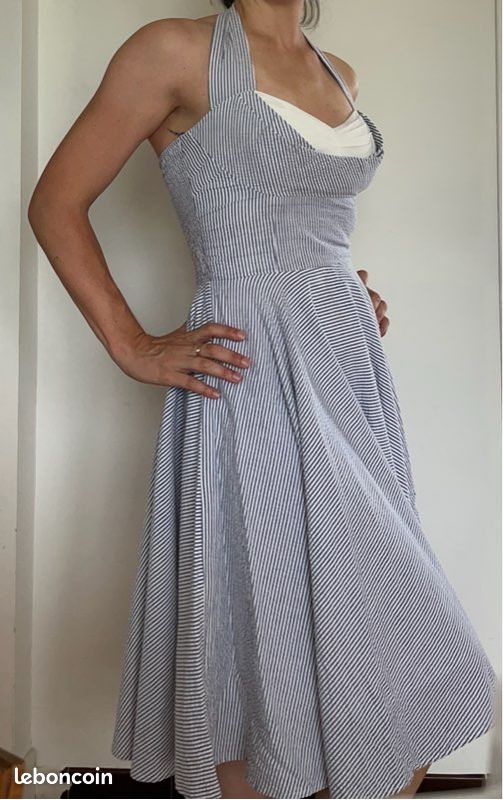 Robe vintage Trashy Diva – Rayures bleu marine – Taille 38/40