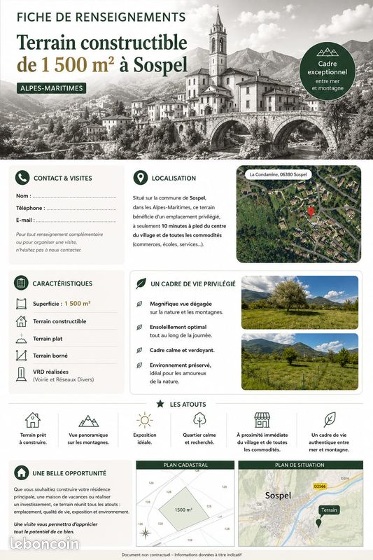 Terrain constructible quartier de la Condamine à Sospel · 330 000 €