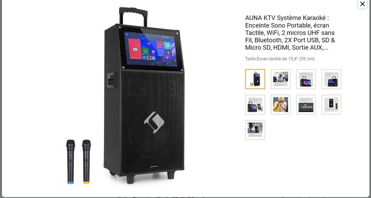 AUNA KTV Système Karaoké : Enceinte Sono Portable, écran Tactile, WiFi, 2  micros UHF sans Fil, Bluetooth, 2X Port USB, SD & Micro SD, HDMI, Sortie