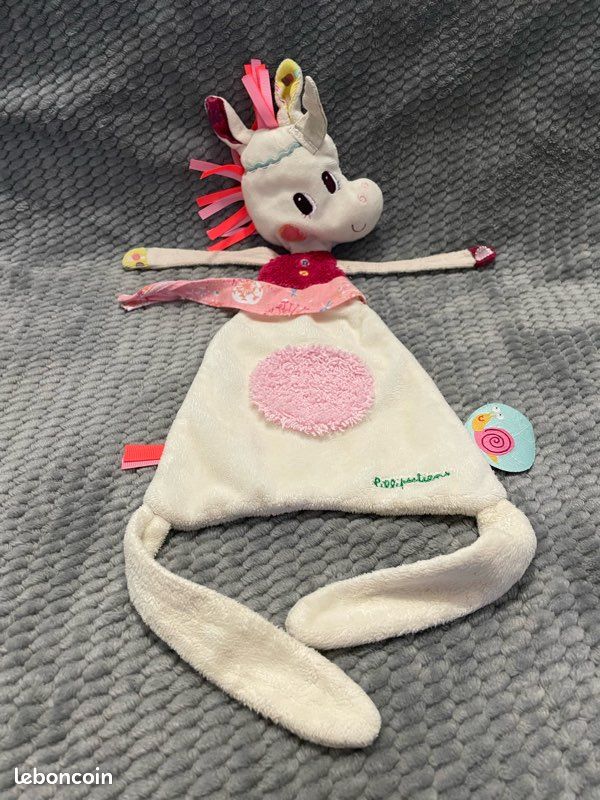 Doudou plat Louise licorne beige rose Lilliputiens Jeux Jouets