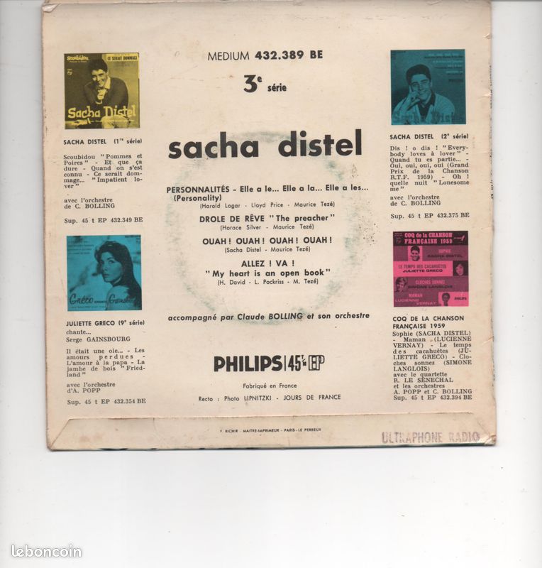 Disque Sacha Distel 45 tours (image 2)
