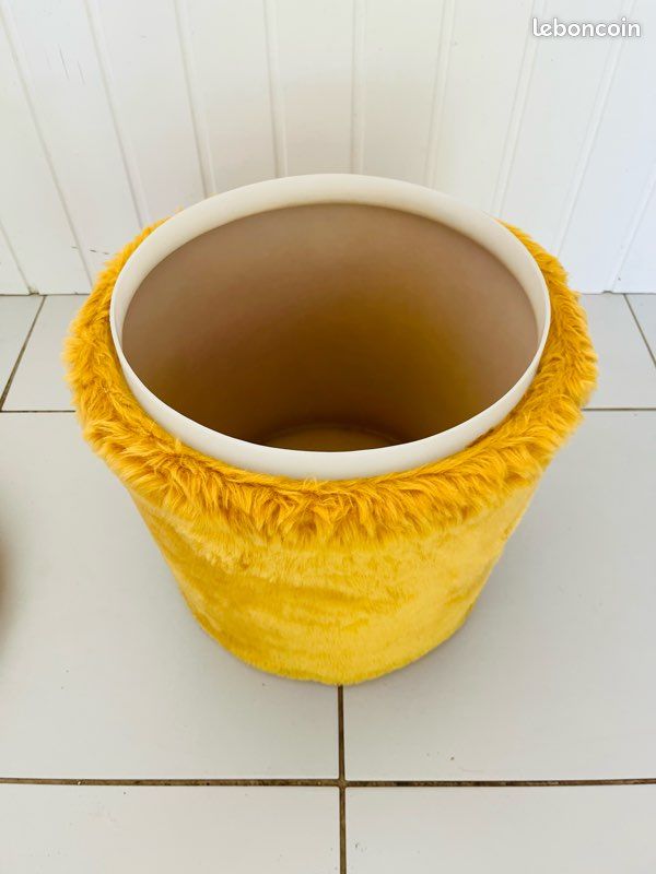 Pouf Fourrure Jaune Pelfran Vintage Années 70 France (image 9)