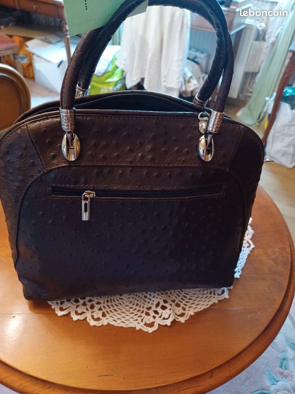 Sac marron cuir autruche (image 2)