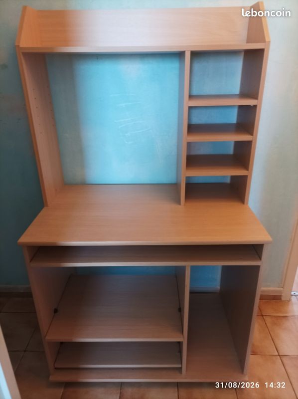 Bureau informatique bois à roulettes (image 1)