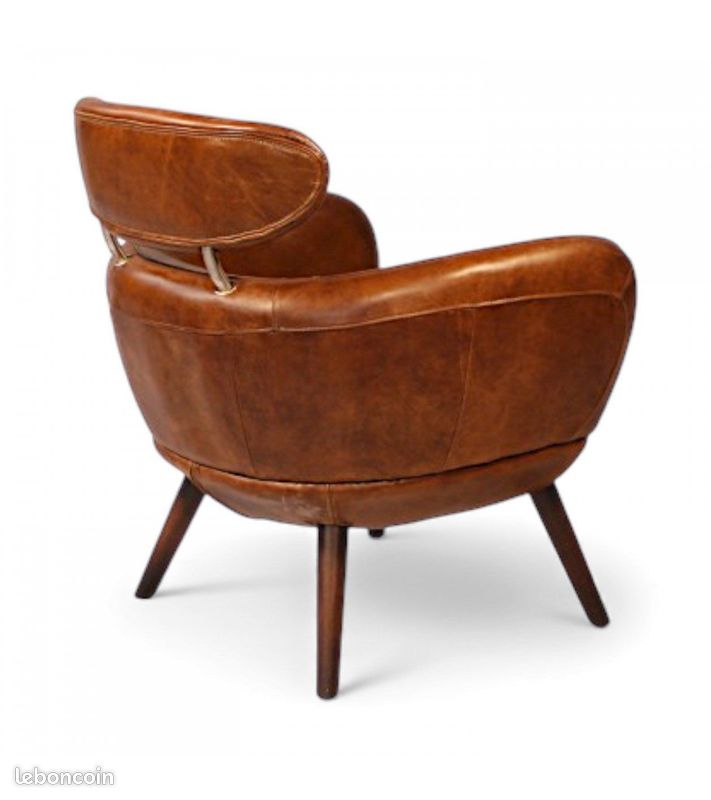 Fauteuil cuir pleine fleur vintage années 60 – Janis (image 4)