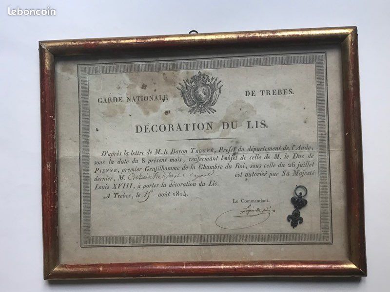1814 autorisation pour porter la décoration du Lys (Louis XVIII) 1814 autorisation pour porter la décoration du Lys (Louis XVIII)