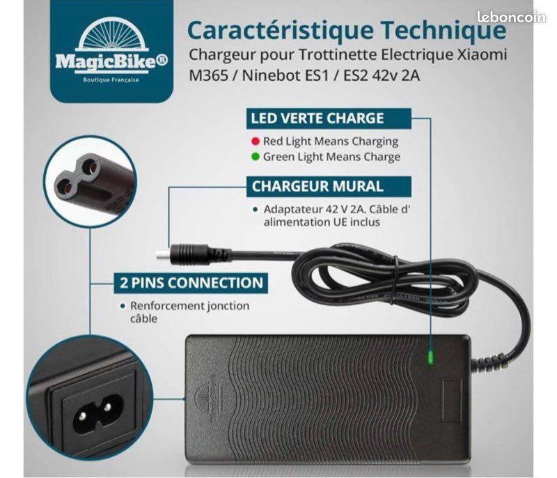 Chargeur de trottinette Xiaomi M365, Essential, 1S, Pro/2, Ninebot ES1