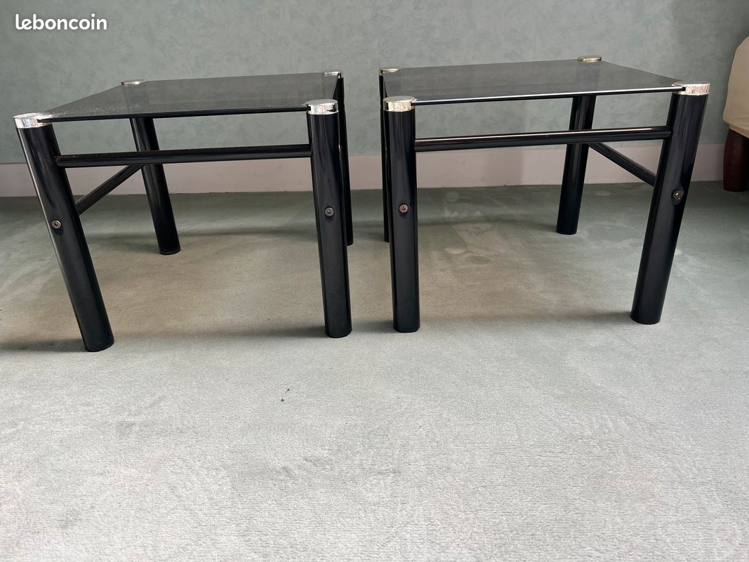 Lot 2 table de chevets verre trempé noir (image 2)