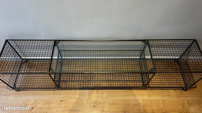 Meuble TV style industriel métal et verre (image 2)