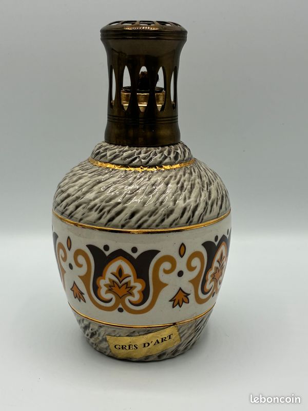 Lampe Berger en grès d'art signée B.O. Breugnot – Années 70 – Modèle décor graphique - Décoration
