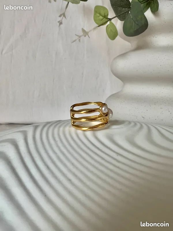 Bague Femme Dorée Géométrique Acier Inoxydable - Taille Ajustable - Sans Marque, Style Moderne