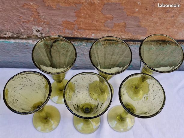 Lot De 4 Verres à Cocktail Vintage - Verre Soufflé Teinté Avec Bulles D'air, Aperitif