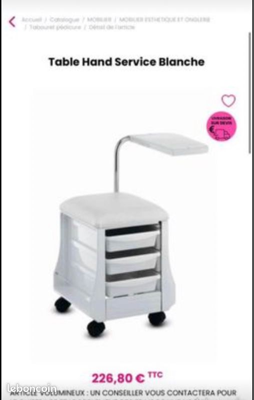 Tabouret + Table d'appoint blanche pour manucure (image 3)