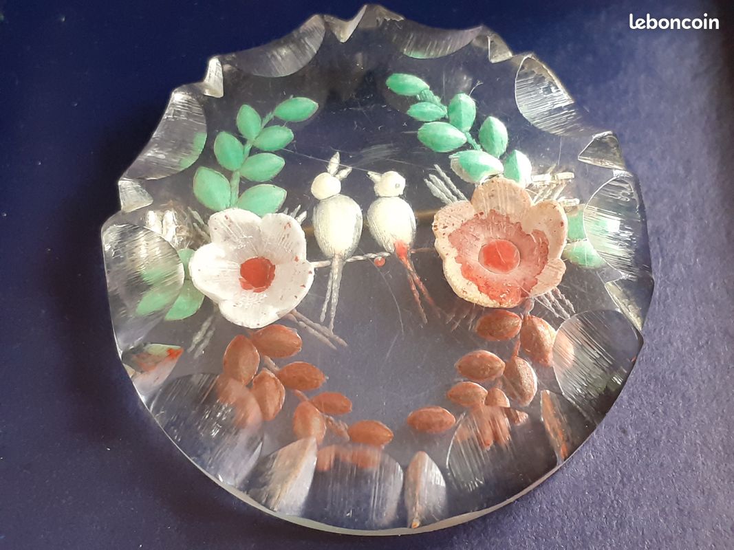 Grande Broche Vintage En émaux Cloisonnés Et Métal Argenté - Motif Oiseaux Et Fleurs, Occasion