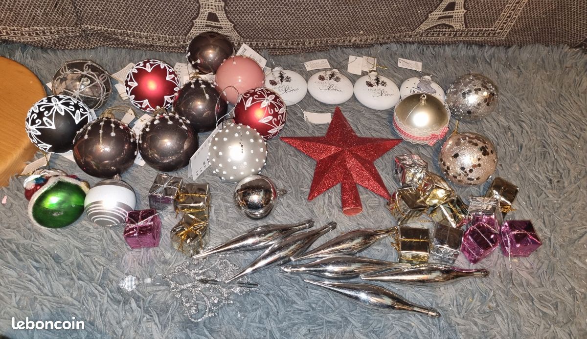 Lot De Boules De Noël Multicolores Vintage Années 80 - Décoration Sapin Occasion