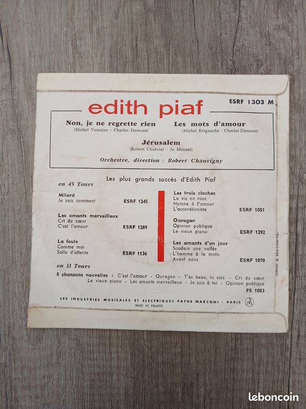 Edith Piaf/45tr/Non, je ne regrette rien (image 2)