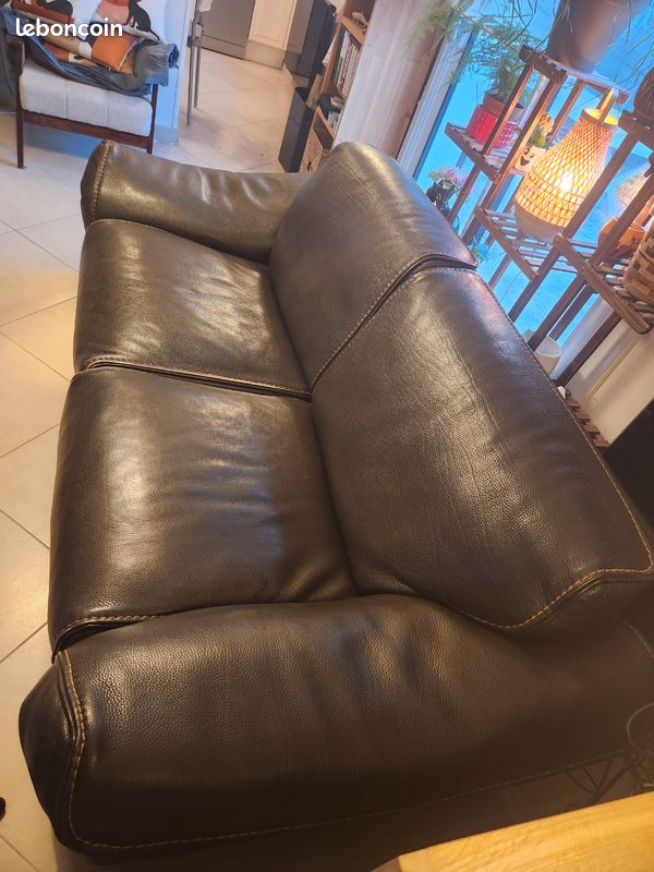 Canapé 3 Places Roche Bobois Cuir Chocolat – 2m16, état Impeccable