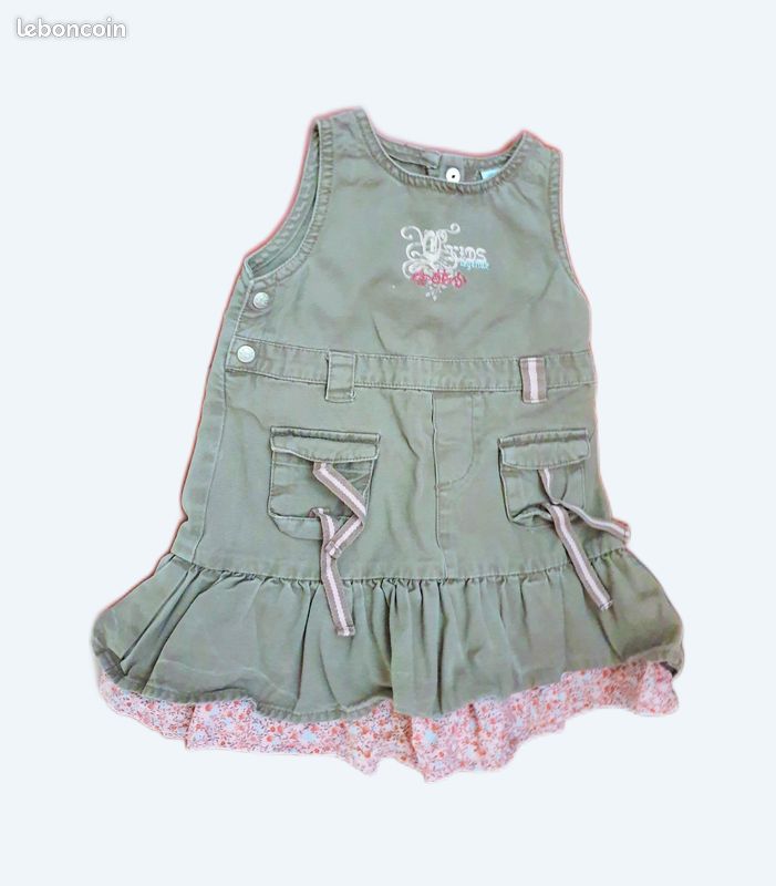 Robe coton 3 ans Vertbaudet fille couleur mastic et rose (image 1)