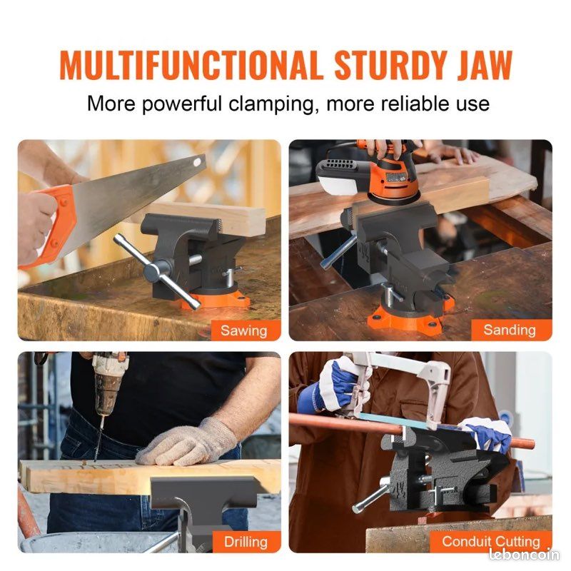 Étau D'Établi 80mm Avec Base Pivotante 360° - Étau Menuisier Pour Bois Et Métal Noir