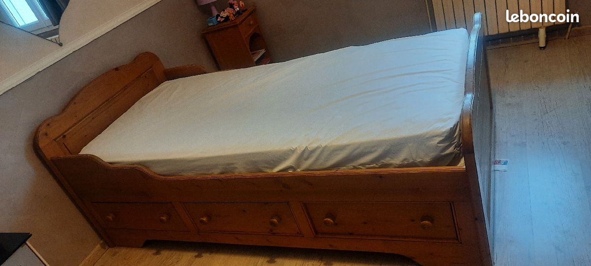 Lit 1 personne, avec table de nuit étagère (image 2)