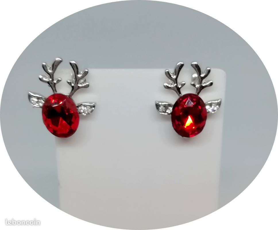 Boucles d'oreilles renne de Noël strass rouge (image 3)