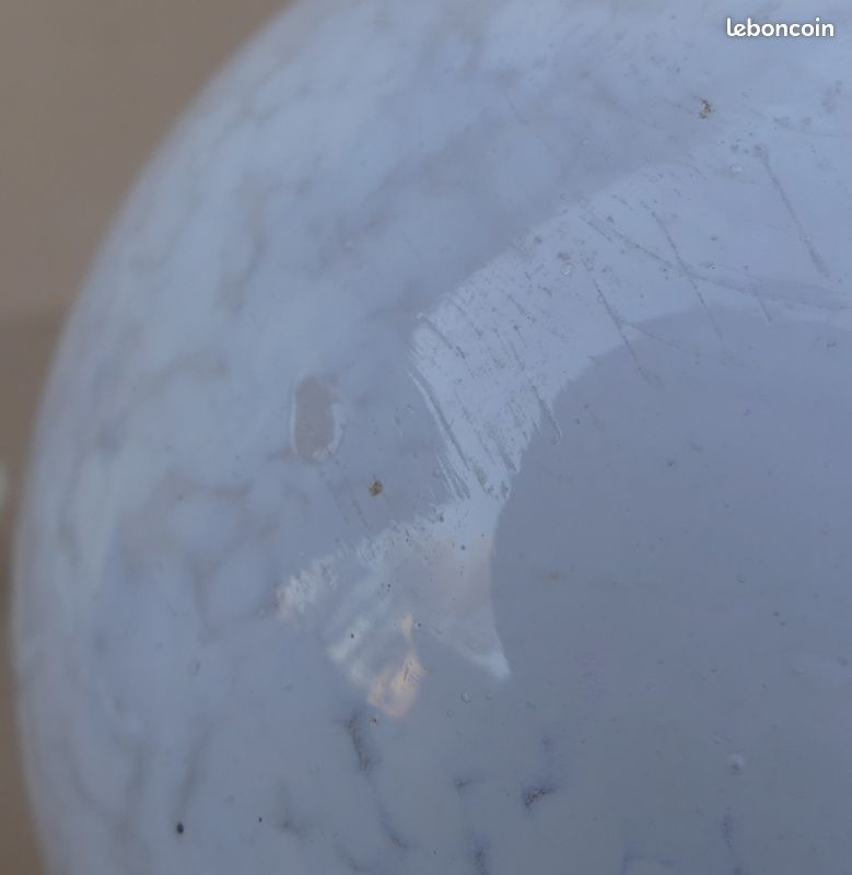 Lampe verre de Clichy bleu & boule blanche de bureau vintage luminaire ancien (image 11)
