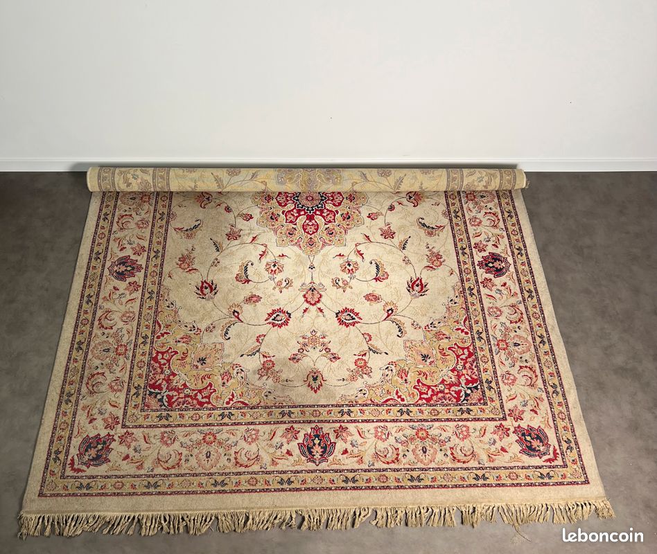 Grand Tapis Ancien Asiatique Coton – 310 X 197 Cm – Nœud Gros – Authentique
