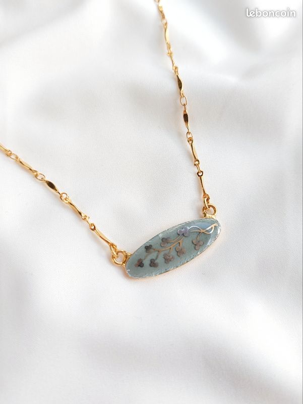Collier Long Pendentif Années 70 - Agate Et Hématite, Métal Doré, Occasion, Style Bohème