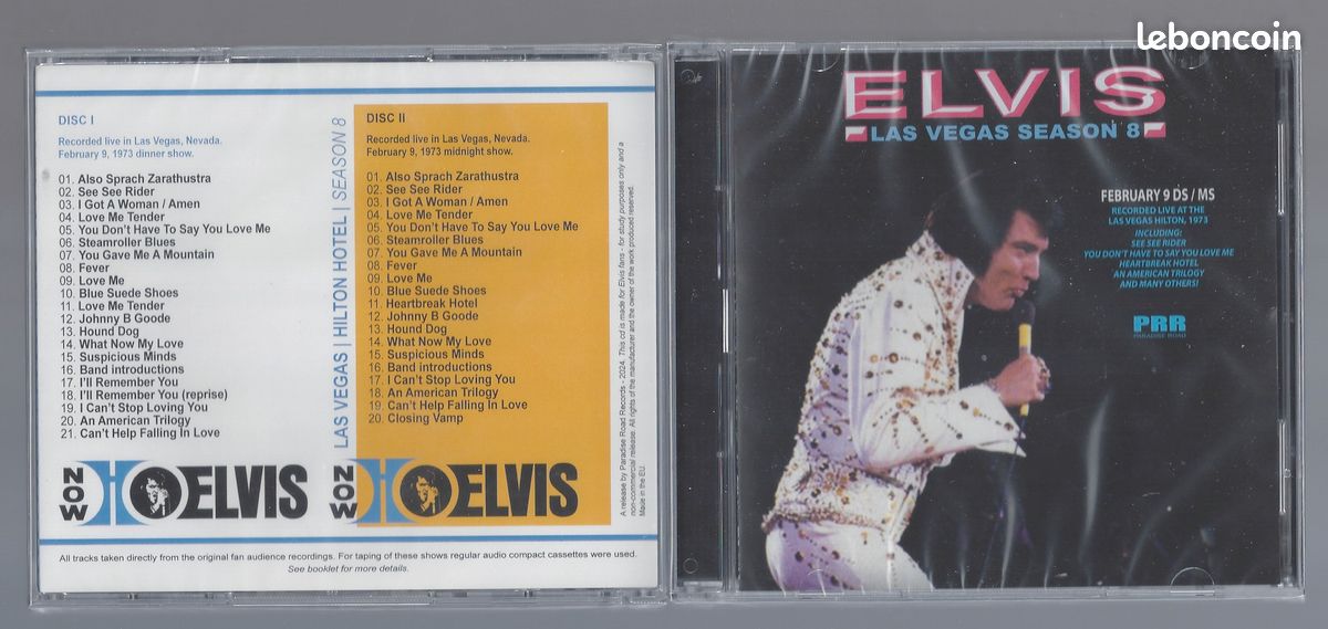 Elvis presley las vegas season 8 hilton 9 février 1973 show de soirée & show de minuit super audience paradise road records discs originaux 2 cds set édition super limitée 350 ex boitier scellé (image 1)