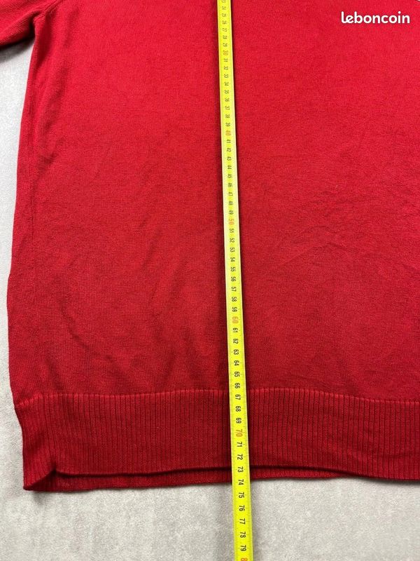 Pull Lacoste homme col V rouge taille XXL 100% coton logo croco petit crocodile vintage France #G27 (image 11)