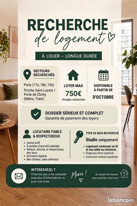 Appartement 1 pièce 14 m² · à Paris · 14 m² · 750 €/mois