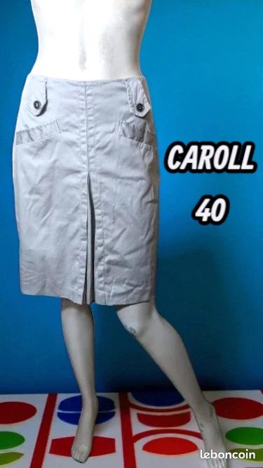 Jupe Caroll Gris Clair Taille 40 - Style Crayon, élastiquée, En Jean Mélangé - Parfait état