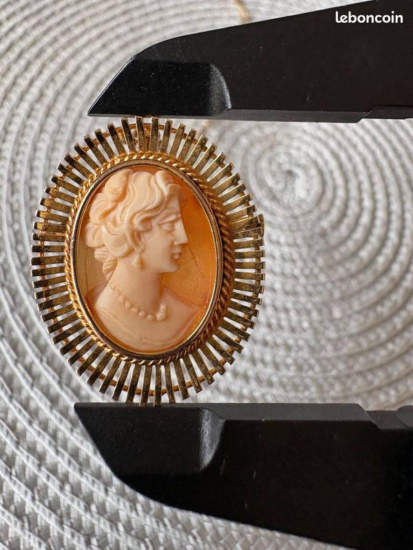 Broche Pendentif Camée Style Baroque – Strass, Pampille, Métau Laiton (neuf Sans Boîte)