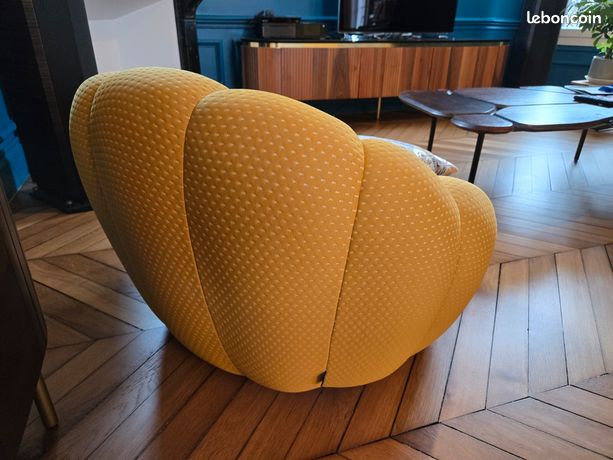 Fauteuil Bubble Bombé Tissu Bleu - Style Années 70, Design Français