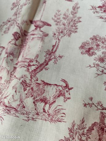 Paire De Rideaux En Coton, Motif Toile De Jouy, Blanc, Largeur 140 Cm, Occasion