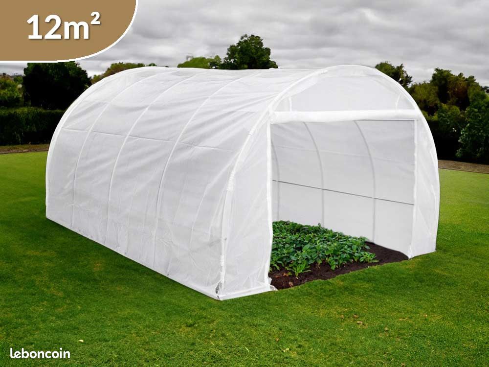 Serre de jardin tunnel 3x4m (12m²) diam.25mm avec bâche translucide et 1 porte enroulable (image 1)