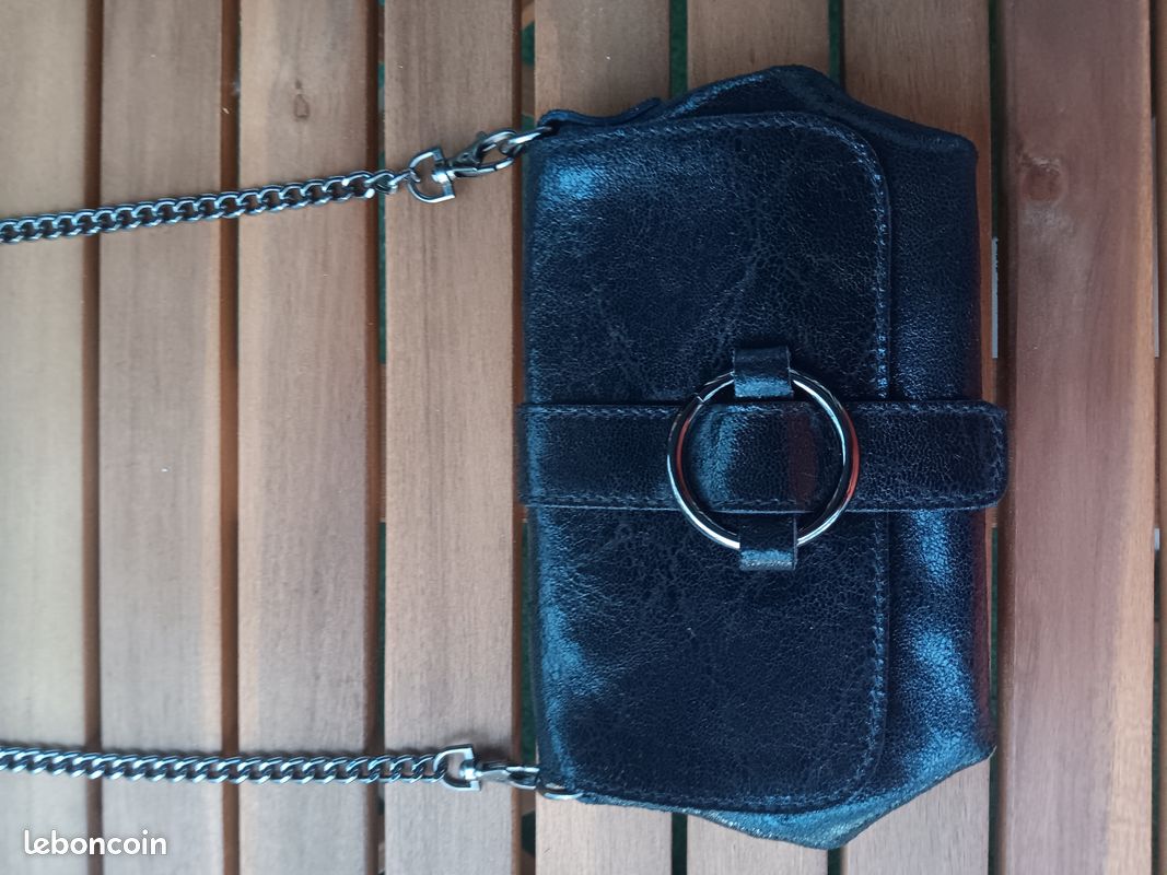 Sac bandoulière / pochette noir. Genuine Leather. Neuf (image 3)