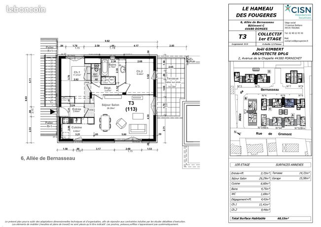 À louer – Appartement T3 de 69 m² avec terrasse et garage – Donges