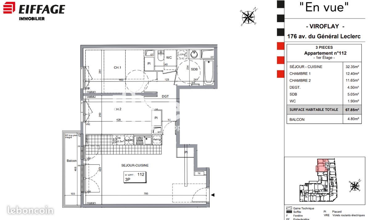 Appartement 3 pièces 68 m² · à Viroflay · 68 m² · 1 538 €/mois