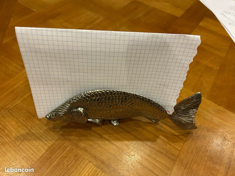 67 cm grand poisson (carpe) bronze argenté (1) - polyrésine