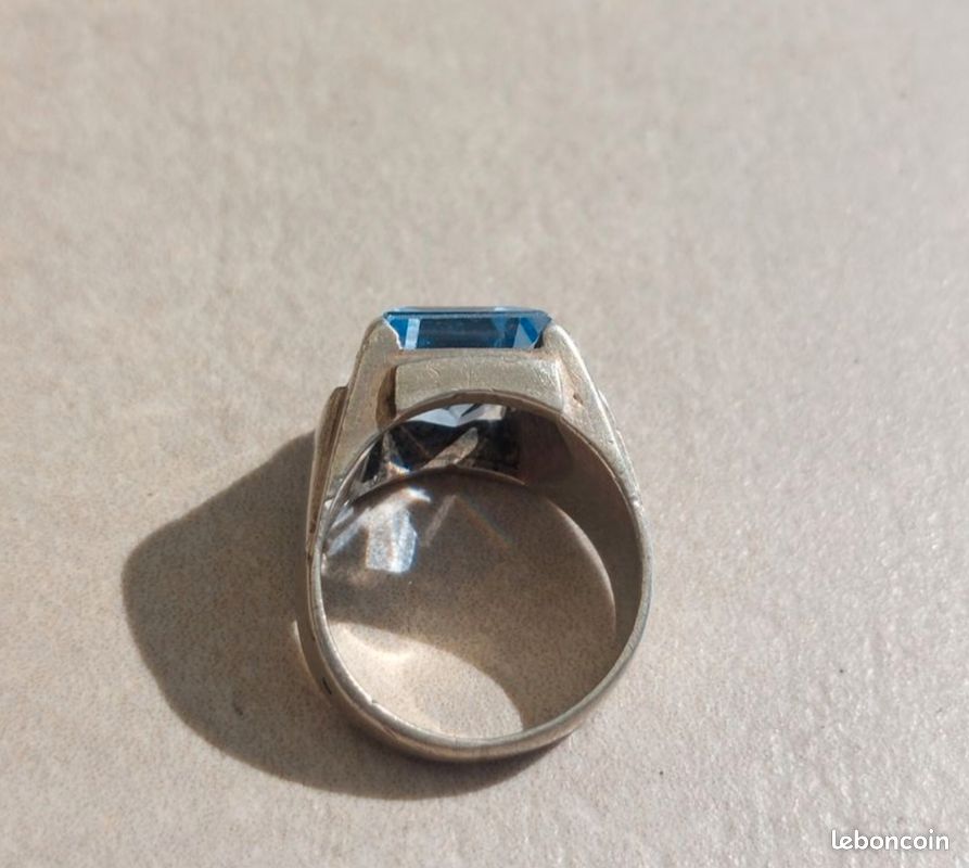 Bague Argent 925 Émaillée Bleue – Taille 58 – Anneau Simple Fait Main Vintage