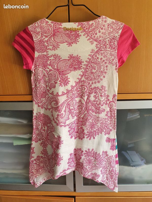 Robe manches courtes 6 ans fuchsia verte DESIGUAL (image 2)